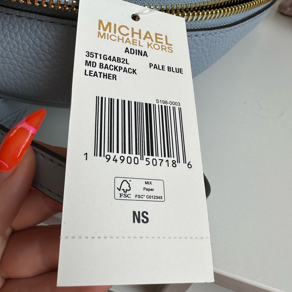 Michael Kors Adina Medium Leather Backpack Pale Blue - Picture 6 of 8